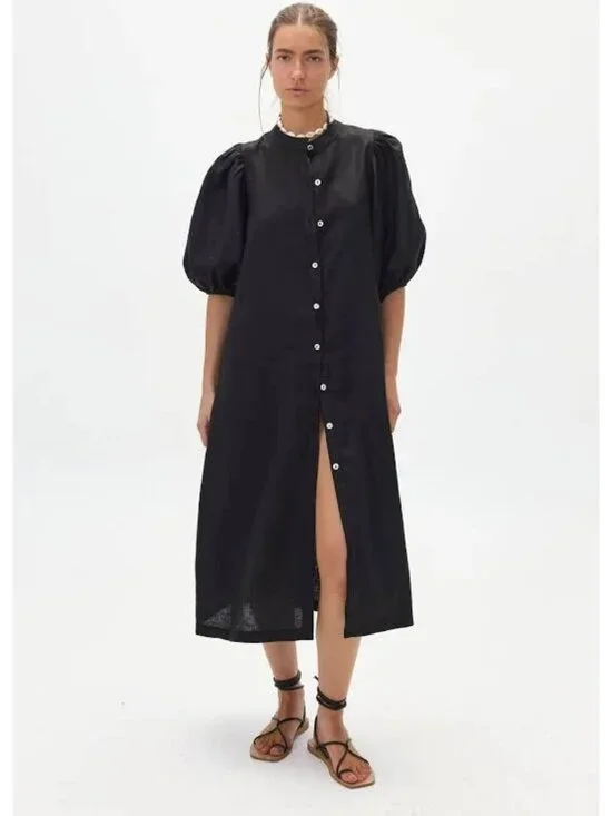 Lanhtropy Bubble Linen Midi Dress 100% Organic Linen - Picture 2 of 11